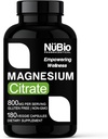 USA Made Vegan Magnesium Citrate 400 מ"ג קפסולות (Citrato de Magnesio) Non-GMO & Gluten-Free, Magnesium תוסף for Sleep Aid, Brain, Heart Health, Bone Strength, Metabolism and Stress by NüBio