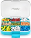 מארגנת גלולת גלולות גדולה, 9 השוואתיות Portable Travel Pill Box Case Moisture Proof, XL Container Piller Holder עבור ויטמינים, שמן Cod Liver, תוספים, תרופות (כחול)