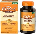 בריאות אמריקאית EsterC עם D3 Bone Immune Complex Vegetarian Tablet 24Hour Immune תומך 1000 מ"ג EsterC 5000 IU ויטמין D3 NonAcidic ויטמין C משרתs, 60 הרוזן הרוזן