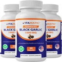 Vitamatic 3 Pack Fermented Black Garlic לחלץ 1000 מ"ג 60 קפסולות - non-GMO, Gluten Free - (180 קפסולות)