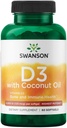 Swason High Potency ויטמין D-3 W/Coconut - תוספת טבעית לקידום בריאות העצם ו- Immune System Support - עשויה לעזור להגדיל את קוצר משקל - (60 Softgels, 125mcg כל אחד)