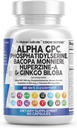 תוספי המוח אלפא GPC 300 מ"ג Phosphatidylserine Bacopa Monnieri גינקוביל Lions Mane Huperzine A L-theanine NAC Nootropic Memory Focus תמיכה קוגניטיבית ויטמין B C D E 60 קפסולות USA