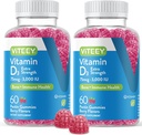 ויטמין D3 חניכיים למבוגרים ולמתבגרים - 3,000 IU, 75mcg, תוספת כוח - Joint & שריר בריאות, Immune Boost - Chewable ויטמין Dחניכיים - Vegetarian, Gelatin חינם - Tasty Berry Flavored Gummy