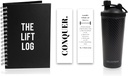 חלבון פלדה ללא ספק Shaker בקבוק, Insulated Water Bottle with Black Carbon סיבים & Workout Journal with Bookmark - 6 חודשים Undated Daily Fitness Journal