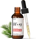 lumi ויטמין D3 K2 MK7 w פאלם MCT שמן - 10000 IU D3, 200 mcg K2 MK7-60 מ"ל Liposomal Absorption sublingual Drops - Non-GMO, טבעוני, Unflavored נוזל - אספקה חודשית - 2 Fl Oz Ozal Absorption Sublingual Drops - Non-GMO, טבעוני, Unflavored נוזל נוזלי - 2