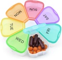 Quacc Sweet Weekly Pill Organer Travel 7 Day Portable Round Floral Pill Case Box Pill Container Medcine Holder for Large ויטמין Fish Fish Pill Drug Storage - Rainbow