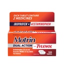 Motrin Double Action with Tylenol, Ibuprofen & Acetaminophen Fast-Acting Dual Action Pain Reliever for Minor Aches & Pains, Ibuprofen (NSAID) 125 מ"ג & Acetaminophen 250 מ"ג, 120 ct ct ct ct ct