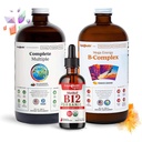 LIQUIDHEALTH High Performance ויטמין Bundle למבוגרים עם Mega Energy B-Complex, Complete Multiple Multivitamin & אורגני ויטמין B12 טיפותs - Boost Natural Energy & שיפור ביצועים אתלטיים