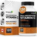 RENEW ACTIVES כוח מקסימלי ויטמין C 1000MG לשרת - Antioxidant & Immune Booster עבור בריאות כוללת, עצמות, שיניים וחניכיים - Non-GMO, Sugar-Free, 4 Monteh - מיוצר בקנדה - 120 קפסולות