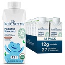 KATE FARMS Organic Pediatric 1.2 High Calorie Chocolate Nutrition Shake, 12g חלבון, 27 ויטמינים מינרלים, החלפת Meal, 8.45 oz (12 Pack)