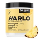 Harlo - Collagen & Creatine Electrolyte Drink Mix - Pineapple Salt Flavor - hydroting Pre & Post Workout אבקת - תומך עור, מפרקים & שריר התאוששות - אנרגיה ללא סוכר