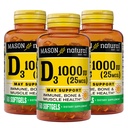 MASON NATURAL ויטמין D3 25 mcg (1000 IU), Bone & Immune Support, from Fish Liver Oil, 60 Softgels (Pack of 3)
