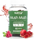 Lions Mane תוסף - Mushroom Gummies - Mush Mushrooms Magic Mind - מקדם להתמקד עם L-theanine & Lions Mane - Raspberry & Pomegranate Flavor עבור Perk אנרגיה - 60 מסטיקנים