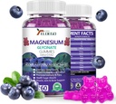 Magnesium Gummies 600 מ"ג ל-Magnesium Glycinate 400 מ"ג ומגנזיום Malate 200 מ"ג, תוספת K2 & D3, High Absorption Magnesium for Sleep,Stress Relief, Nerve Support, Blueberries (60 CT)