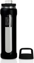 20oz Glass Water Bottle with Silicone Op, 600 מ"ל מאג עם 2 Tier Lid (Wide Mouth and Small Mouth Straight Drink) with Tea Leakבק - פעילויות יוגה בחוץ (Black)