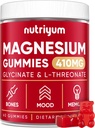 מגנזיום Glycinate חניכיים למבוגרים וילדים - 410mg Elemental Magnesium L-Threonate Chewables for Bones & Memory Support, Calm Mood - 2 חודשים אספקת מגנזיום תוספת מורכבות - 60 PCs