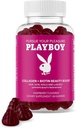 Playboy - Collagen + Biotin Beauty Boost Gummies for Hair, Skin, Nails & Lashes (60 מסטיק) - Raspberry Flavored Biotin & Collagen for Women & Men - Non-GMO, Gluten Free, Nut Free Gummy