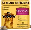 אומגה Wildאלסקה Salmon Fish שמן 90 ct Soft Chews for Dog - Anti Itch & Coat + Allergy Support, with Kelp, Biotin, ויטמינים, Zinc - Helps Itchy Skin, אלרגיות לכלבים, מאי הקטנת Shedding Shedding
