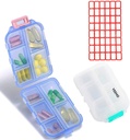 גלולת גלולה (2 Pack) - Portable Small Supplements Tablet Container Box with 10 השוואתיים - מארגנת ויטמין תרופה אדג'ר אחסון עבור נסיעות נסיעות Pocket Purse (כחול + לבן)