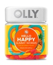 OLLY Hello Happy Gummy Worms, Mood Balance Support, ויטמין D, Saffron, Adult Chewable Supplement, Tropical Zing - 60 Count