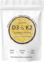 ויטמין D3 K2 תוסף, 10000 IU D3 + 200 MCG K2, 300 Softgels, non-GMO, Gluten-Free
