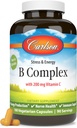 קרלסון - B Complex Balanced B ויטמינים עם ויטמין C - מתח, אנרגיה & Immune ויטמין B Complex for Women & Men - 180 קפסולות צמחוניות