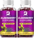 (2 Pack Elderberry Gummies & Irish Sea Moss, אורגני Sambucus Elderberry Gummy עם Seamos, Zinc, ויטמין C, D3, Multivitamin Elderberry ויטמינים - סוכר חינם ללא סוכר