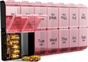 COLORWING AM PM אקסטרה גדול גלולות מארגנת, XL 7 יום גלולות מארגנת 2 פעמים ביום, שבועי יומי פאי מקרה, יום לילה Overגודל תרופה Box, ויטמין Holder, Big Pill Container (Pink)
