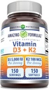 פורמולה מדהימה ויטמין D3 5000 IU עם ויטמין K2 100 Mcg | D3 + K2 מורכב תוסף | Softgels | Non-GMO | Gluten-Free | Made in USA (1 Pack, 150 Count)