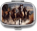 Horses Square Pill Box, 2 גלולות Pocket דקורטיביות עבור Pocket Or Purse Portable Mini Travel Medicine Tablet ויטמין Holder ארגן גלולות למקרה