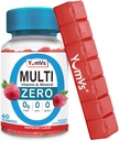 YUM-V'S Multivitamin Zero Gummies by YumVs | ויטמינים ללא סוכר עבור נשים וגברים | Chromium, Thiamine, ומגנזיום | Natural Raspberry Flavor Chewables - 60 Count - Red Pillbox