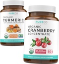 Turmeric & Cranberry Concentrate (4-Month Supply) Cranberry Curcumin Bundle של כורכום Turmeric אורגני עם Black Pepper & ג'ינג'ר (120 Caps) ו- קריין אורגני ריכוז 50:1 (120 Caps)