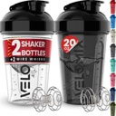 VELOMIX -2 Pack- 20 oz חלבונים שיקר בקבוק למיקס חלבונים - 2x Wire Whisk | Leak Proof Shaker Cups forחלבון Shakes and Pre Workout | חלבונים Shaker Bottle Pack (Black / Transud)