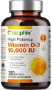 biophix ויטמין D-3 10000 IU 380 Softgels - High-Potency in אקסטרה Virginשמן שמן non-GMO Soy-Free Supports Strong Bones Immune Health