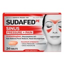 טיפול ב- PE Sinus Pressure + Pain Relief Tablets, כוח מקסימלי, non-Drowsy, OTC Sinus Relief Medicine with Acetaminophen Pain Reliever & Phenylephrine HCl Nasal Decongestant, 24 ctct