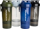 Smartshake O2GO One 4Pack חלבונים Shaker 800 מ"ל | 27 oz - Storage Included - Leakהוכחה Screw-on Lid - BPA Free - Unisex - Mist Gray, Army Green, Black הצי הכחול