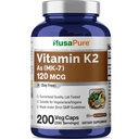 NusaPure ויטמין K2 MK7 120 mcg 200 Veggie Caps (Soy Free, non-GMO, טבעוני)