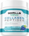 גורילה Mind Collagen Peptides אבקת - Joint & Bone Health / Great for Hair, Skin & Nails/Sleep Support/Sleep Support/Types I, II, III/Mix במים, Juice or a Smoothie - 435g (כחול פטל)