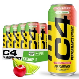 C4 משקאות אנרגיה חינם סוכר 16oz (Pack of 12) / צ'רי לימונדה | משקה טרום עבודה ללא צבעים מלאכותיים או Dyes