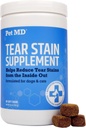Pet MD Tear Stain Remover for Dogs & Cats - Antioxidant Eye Care תוספת עם Lutein, Cranberry, אומגה 3 & 6 - Cat & Dog Tear Stain Remover Chews for White & Light Fur - 60 ctct