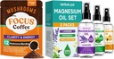 מיזם Pal Mushroom Coffee & Magnesium Oil Spray Bundle: 12 ב 1 קפה עם Ashwagandha עבור Focus & Immunity + 3 Packs Pure Magnesium Spray forlaxation, Sleep & השרירים הקלה - 40 משרתים