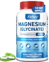 Airboy Magnesium Glycinate 200 מ"ג, Best Magnesium Glycinate for Sleep, 120 קפסולות קטנות טבעוניות, High Absorption Supportlaxation, Sleep and Calm Mood, Non-GMO ו No Gluten Gluten