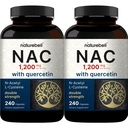2 Pack NAC תוסף (N-Acetyl Cysteine) עם Quercetin, 1,200 מ"ג פריון, 480 קפסולות | תמיכה אנטי-חמצן כפולה עבור Immune, Liver & Lung Health - non-GMO