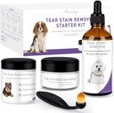 כלב Tear Stain Remover Starter Kit, with Witch Hazel Extract, להסיר Tear Stains, Discharge & Mucus, כולל Stain Solution, Applicator Wipes, Stain אבקה & Brush, Lasts 30-45 ימים
