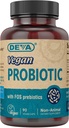 DEVA טבעוני פרוביוטיקה עם FOS Prebiotics תוסף - 2 מיליארד CFU עם 100 MG של Prebiotics Per לשרת עבור גברים ונשים - non-Dairy Gluten חינם - באופן טבעי Shelf Stable - 90 קפסולות
