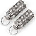 Titanium Waterהוכחה Keychain Pill Holder Container,Portable Mini Size Pill Box Case for Outside Travel Camping (2 Pack)