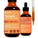 Turmeric 3-in-1 נוזל לחלץ - Curcumin & ג'ינג'ר, Black Pepper - Natural Herbal Supplement - Immune and Brain Booster Tincture (2 FL OZ)