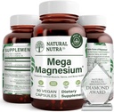 טבעי Nutra Mega Magnesium 400 מ"ג תוסף - High Absorption Amino Acid Chelate, Citrate, Malate לצמיחת שרירים, כוח עצם, בריאות הלב, תמיכה עצבית - 90 קפסולות (Pack of 2)
