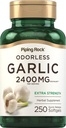 Piping Rock Odorless Garlic תוספת של 2400 מ"ג | 250 Softgels | High Potency Herbal Extracts | עוד Power Pills