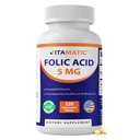 Vitamatic Folic Acid 5 מ"ג (5000 mcg) - 120 טבליות צמחוניות גבוהות ויטמין B9 (Folate) לבריאות, תמיכה לב & Prenatal Care